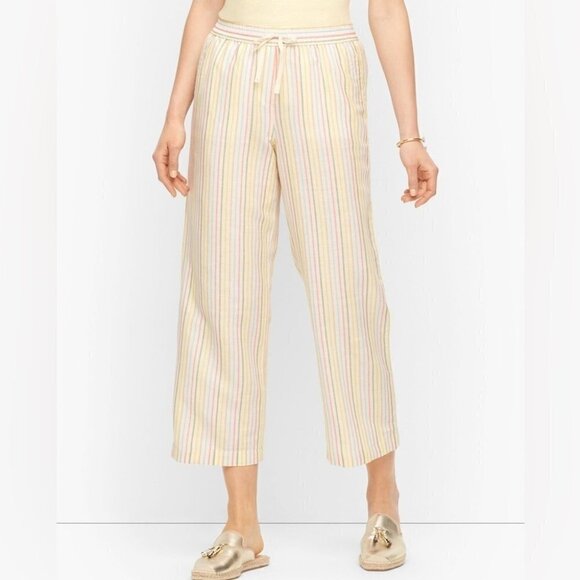 Talbots Womens Wide Leg Linen Cotton Pants Small Pastel Sunshine Stripe New NWT - Picture 1 of 13